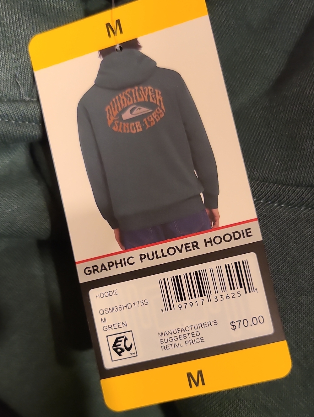 Quiksilver Green Graphic Hoodie Size Medium - Picture 4 of 4